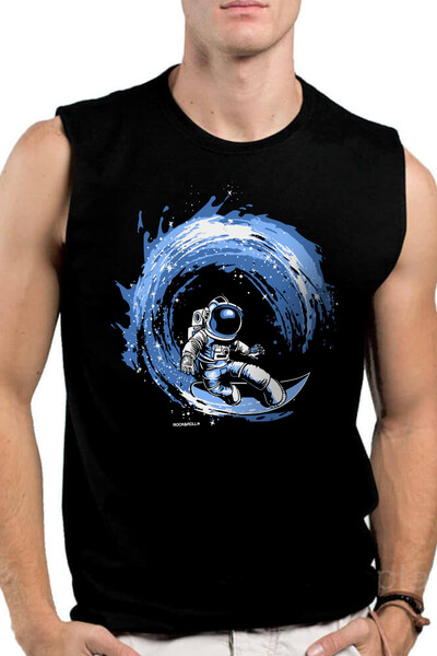 ROCKANDROLL Galactic Surfer Black Cut Arm| Tricou pentru bărbați cu imprimeu ...