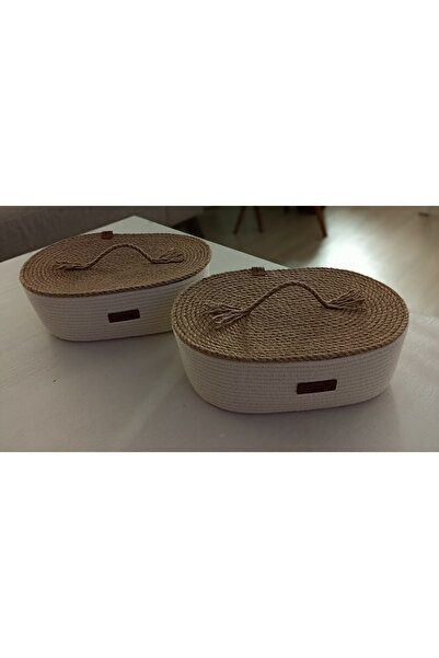 Pınar Gündoğdu Collection 2-Piece Lid Wicker Basket Multi-Purpose Basket Organizer