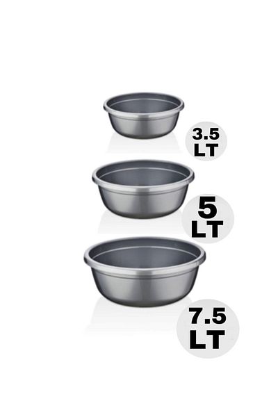 TAKYAKA Gray 3-Piece Dough Basin Set Without Lid 3.5/5/7.5 Lt