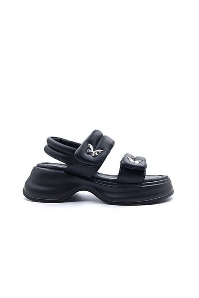 Guja Sandale negre pentru femei cu talpă cu pană cu bandă cu velcro