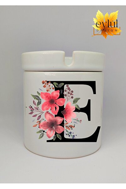 Eylül Design E Harfi Yazılı Özel Tasarım Baskılı Seramik Küllük Kokusuz Külta...