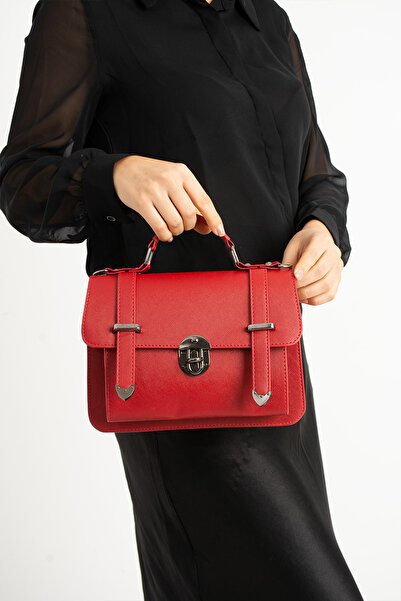 ESTUTE Vegan Deri Ayarlanabilir Uzun Askılı Kilitli Kadın Çantası Omuz Çantası