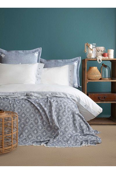 Apricitas HOME Set cuvertură de pat dublu din bumbac 100% din seria Serenity Florans Blue