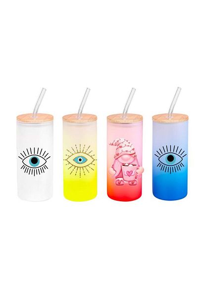 LADİJİTAL BASKI ÇÖZÜMLERİ Glass Drinker with Colorful Straw