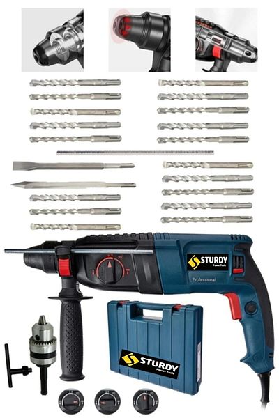 Sturdy Power Tools Sturdy Japanese Tech Crush Drill 620wt W 1.2 Joule Copper Winding Crusher Perforator Hilti Set with 15 Pieces Tips