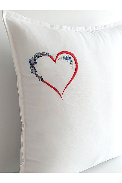 Fabric by Gülçin Κέντημα καρδιάς Κέντημα Βαμβακερό ύφασμα πάπιας Μοτίβο καρδιάς Κάλυμμα μαξιλαριού