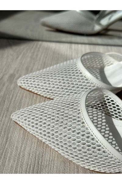 Favi Ayakkabı White Mesh Detailed Heeled Shoes
