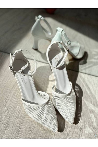 Favi Ayakkabı White Mesh Detailed Heeled Shoes