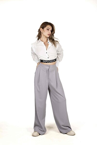 EXPLOSION Yazılı Lastik Belli Crop Gömlek