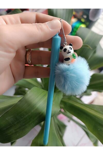 EyER Shoping Panda Ponponlu Jel Kalem mavi