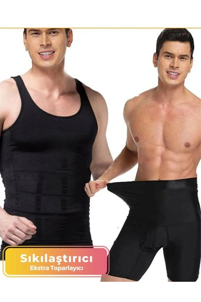 FF FİT FORM GİYİM Men's Belly Straightening High Waist Silicone Boxer Corset Comfortable Athlete Set of 2