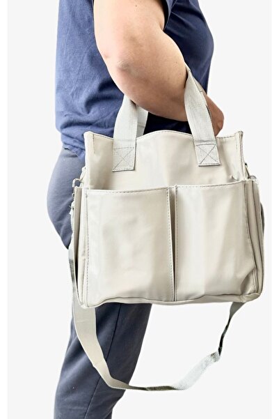 Selinbutik26 Büyük Boy Fermuarlı Ve 4 Cepli Su Geçirmez Kanvas Kumaş Omuz Çanta