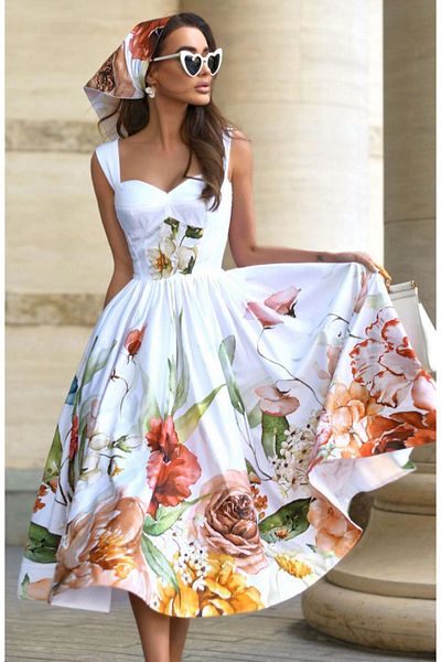 aspirin fashion Φόρεμα με λουλουδάτο εμπριμέ από εισαγόμενο ύφασμα κρεπ φουσκωτό