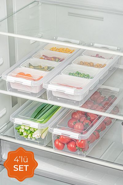 Vienev Set of 4 Long Storage Containers with Lockable Lid 2x(2.5 Liter Boxed)2x(3.5 Liter Empty)