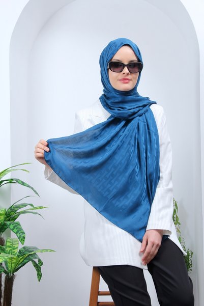 m moon scarf Model vectorial șal jacquard mătăsos albastru petrol