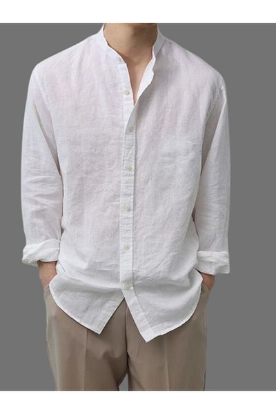 WAMOSSALAPLI Richter Collar Long Sleeve Full Buttoned Linen Shirt
