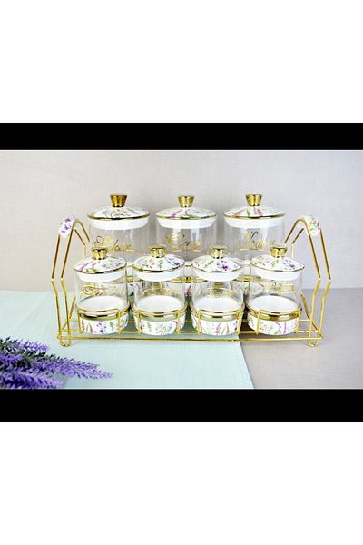 Paçi Evimsahane Leo Floral Patterned Porcelain Glass Spice Set