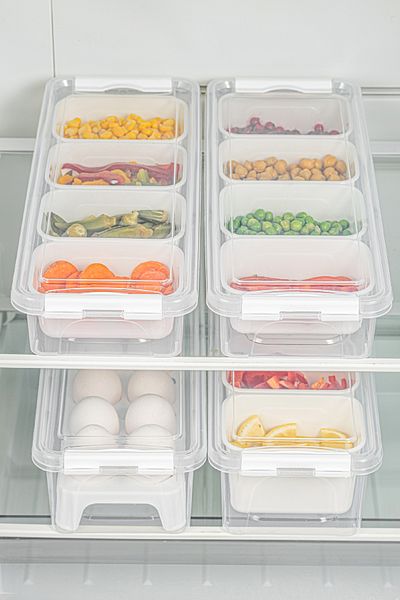Vienev Set of 4 Long Storage Containers with Locked Lids 2X(2.5 Liter Boxed)2X(3.5 Liter Boxed and Egg Bag)