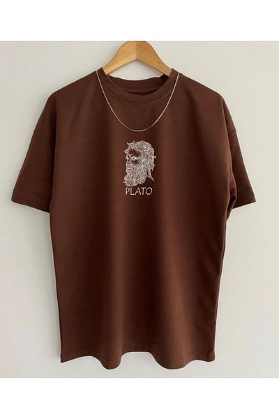 Garalio Μπλουζάκι Unisex Plato με στάμπα καφέ garalio