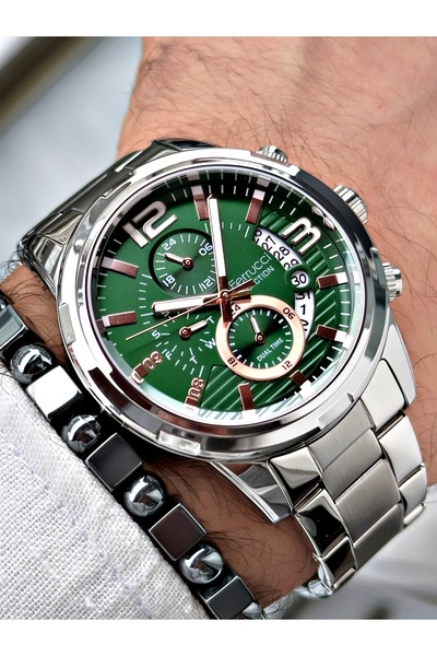 Ferrucci Gümüş Renk Fonksiyonlu Çelik Kordon Erkek Kol Saati Bileklik Hediyeli