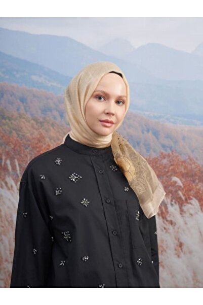 ARMANDA Embroidered Turquoise Shawl - Beige