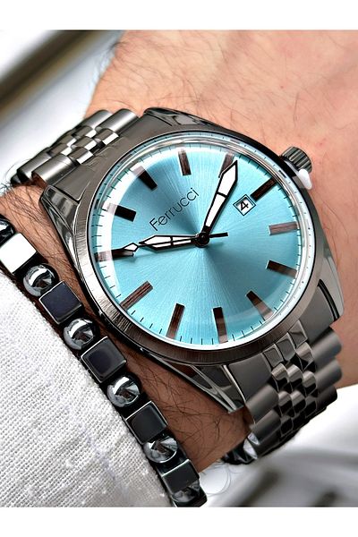 Ferrucci Silver Color Steel Case Men's Wristwatch + Bracelet Gift