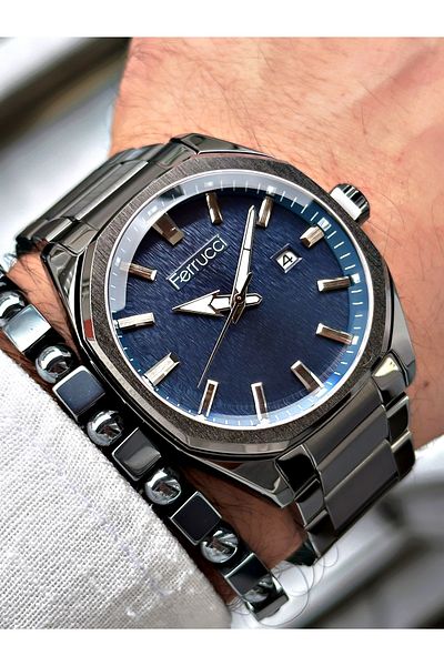 Ferrucci Silver Color Steel Case Men's Wristwatch + Bracelet Gift