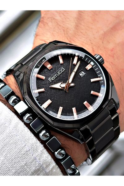 Ferrucci Black Color Steel Strap Men's Wristwatch Bracelet Gift