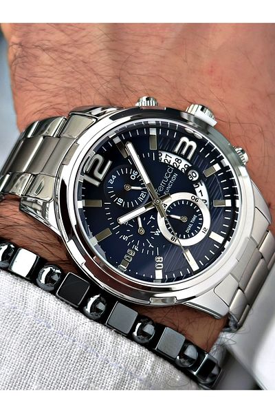 Ferrucci Silver Color Function Steel Case Men's Wristwatch + Bracelet Gift