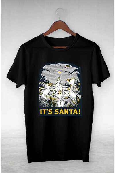 PERISENSE للجنسين النساء الرجال lt's سانتا!تي شيرت مطبوع كبير الحجم