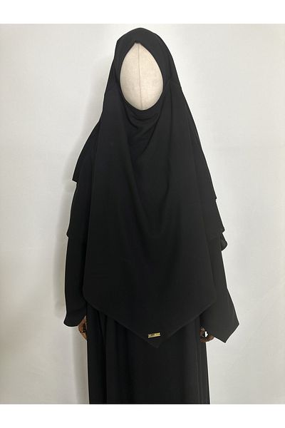 R&S modibone Σουφλέ έτοιμο κασκόλ, δύο στρώσεων, μετάξι Medina (Κατάλληλο για Hijab και Umrah) Khimar Hijap Black