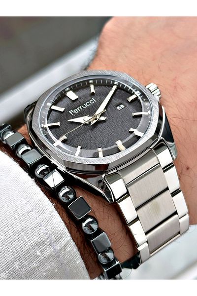 Ferrucci Silver Color Steel Strap Men's Wristwatch Bracelet Gift