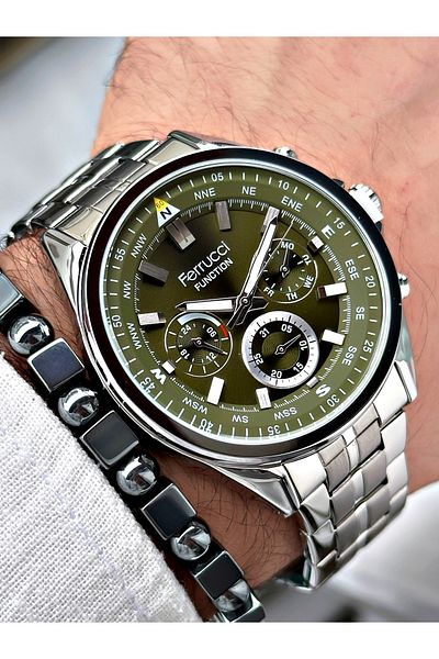 Ferrucci Silver Steel Cord Function Men's Wristwatch with Bracelet Gift