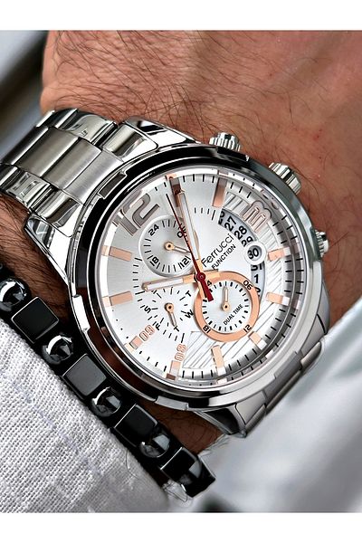 Ferrucci Silver Color Functional Steel Strap Men's Wristwatch Bracelet Gift
