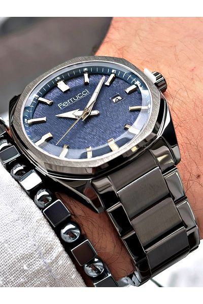 Ferrucci Silver Color Steel Case Men's Wristwatch + Bracelet Gift