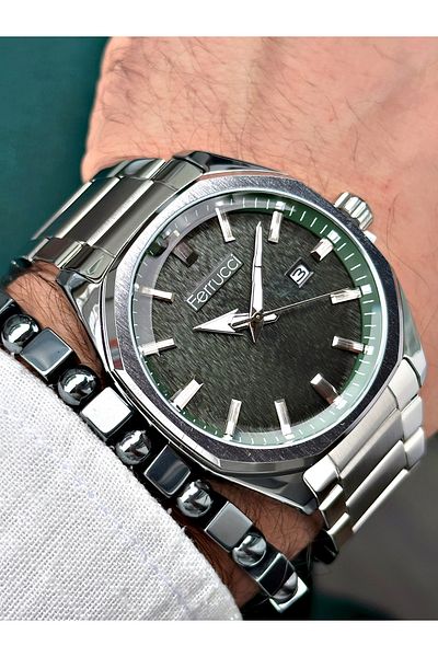 Ferrucci Silver Color Steel Case Men's Wristwatch + Bracelet Gift