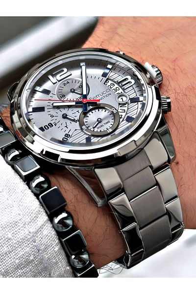 Ferrucci Silver Anthracite Color Functional Steel Cord Men's Wristwatch with Bracelet Gift