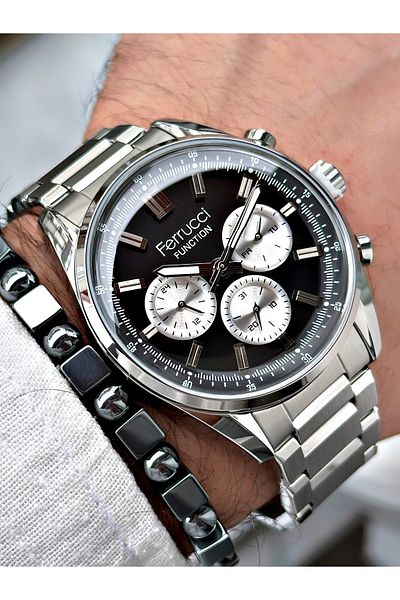 Ferrucci Silver Color Function Steel Case Men's Wristwatch + Bracelet Gift
