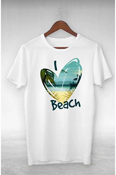 PERISENSE تي شيرت كبير الحجم مطبوع عليه قلب الشاطئ للنساء والرجال للجنسين