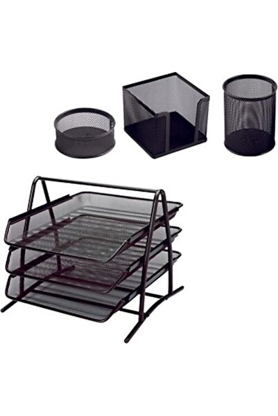 Omnixer Metal Ofis Seti (file Metal 3'lü Evrak Rafı + Kalemlik + Ataşlık + Kü...