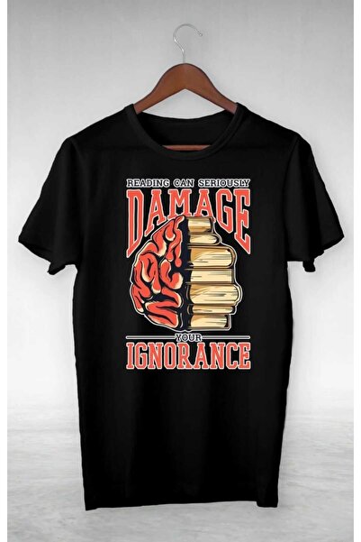 PERISENSE تي شيرت نسائي كبير الحجم مطبوع عليه Damage Ignorance للجنسين