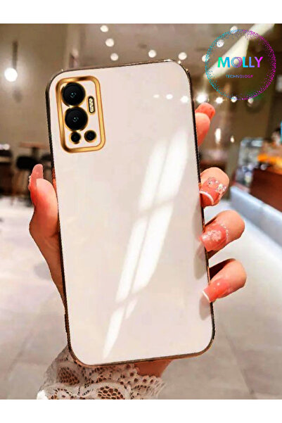 Molly Luxury Silicone Case for Infinix Hot 12 with Pearl White Edges Gold Detail