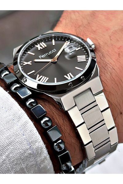 Ferrucci Silver Color Steel Strap Men's Wristwatch Bracelet Gift