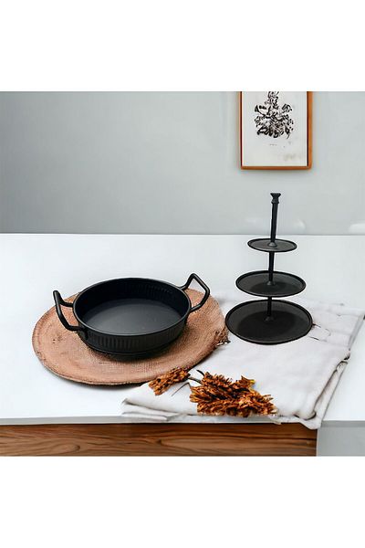LUCKYHOMES Black Cookie Holder Presentation Set - Tray and Cookie Holder