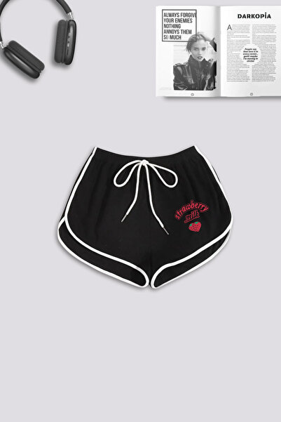 macklin شورت نسائي قصير مزين بطباعة حليب الفراولة وجيب مفصل