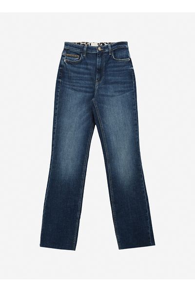 Guess Pantaloni de damă albaștri cu croială normală din denim - W4RA33D5921-ETSH