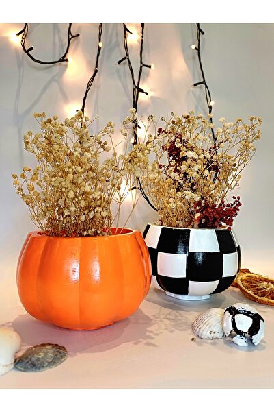 Dekoratif atölye 2'li Dama Kabak Taş Saksı Seti - Aksesuar Set - Beton Saksı ...