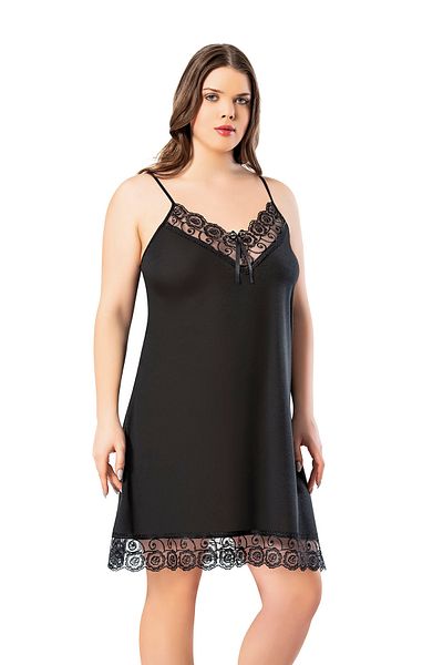 VicTroy Large Size (3xl-4xl) Lace Detailed Black Rope Strap Women's Nightgown 62v10