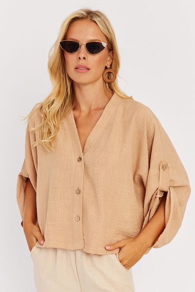 Cool & Sexy Women's Almond Bat Sleeve Short Shirt GÇ160
