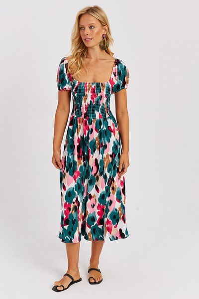 Cool & Sexy Women's Green Elastic Patterned Midi Dress MON126